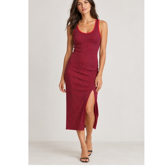 Reiss Dresses & Skirts - Reiss Charlie Ribbed Knit Midi Tank Dress Womens 10 Red Striped Slit